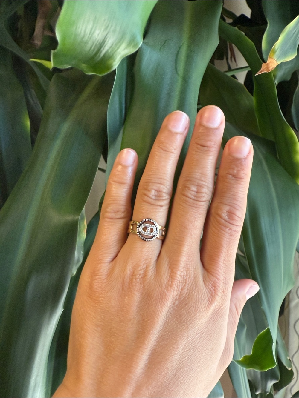 Gold and Silver Double-Halo Ring with Crystal Accents